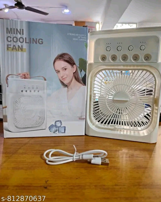 Mini Air Conditioner with 7 colour LED, 3 Fan Speed, 5 Sprays, USB port white