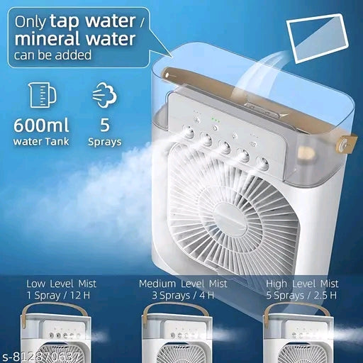 Mini Air Conditioner with 7 colour LED, 3 Fan Speed, 5 Sprays, USB port white